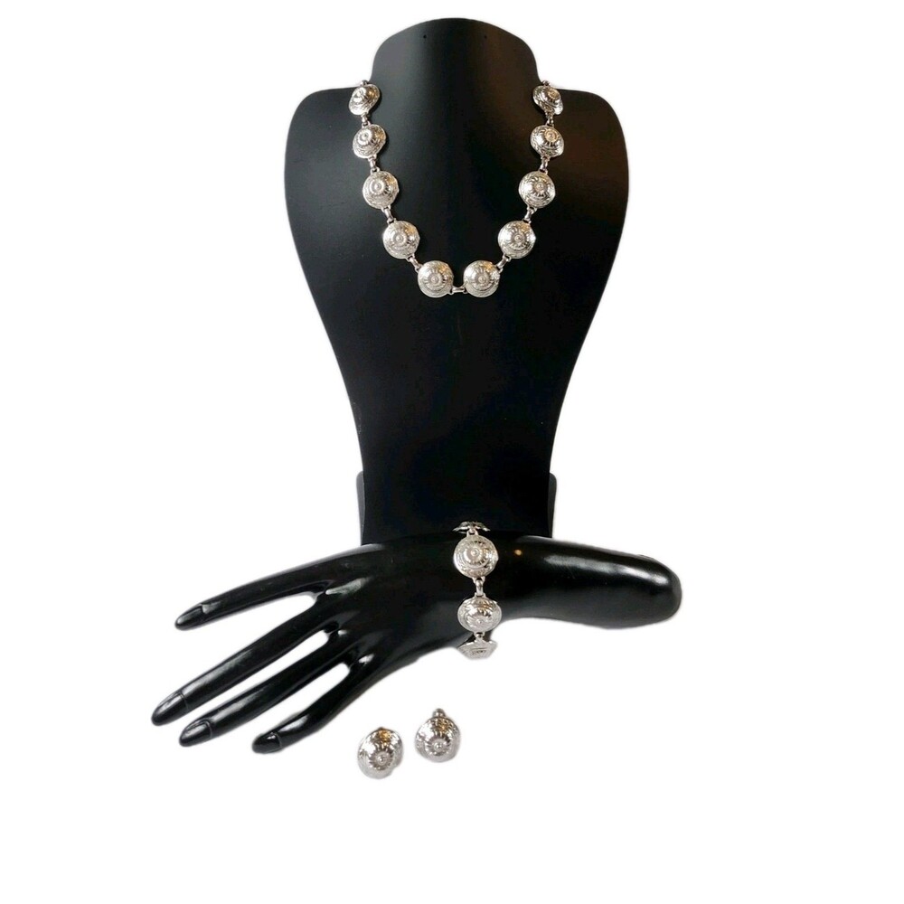 VTG Marino Silver Tone Concho Necklace Bracelet Earring Set Southwestern Style
